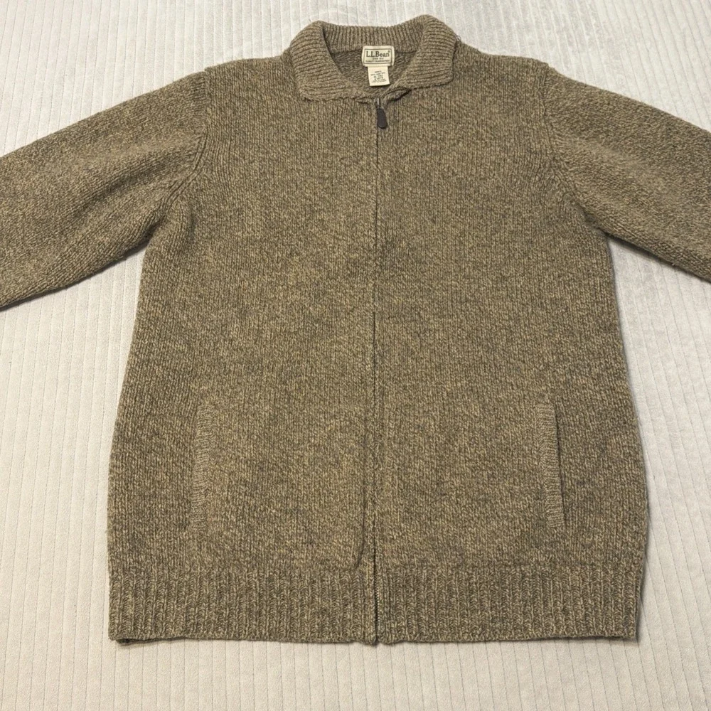VTG LL Bean Lambs Wool Men's Sz XLT Windstopper Quarter Zip Sweater Brown